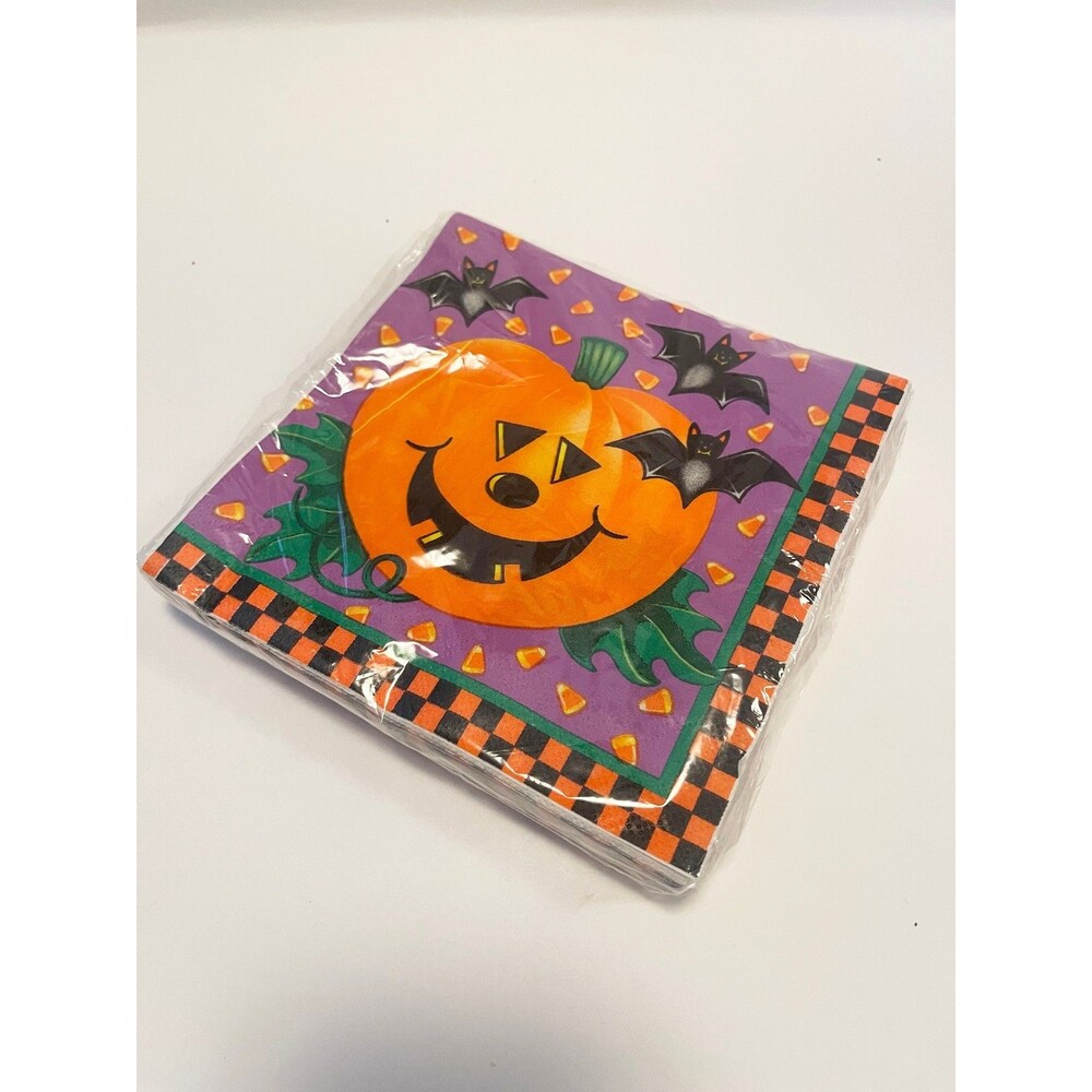Vintage Halloween Jack O Lantern Bats Napkins Party Creations 20 Ct Sealed USA